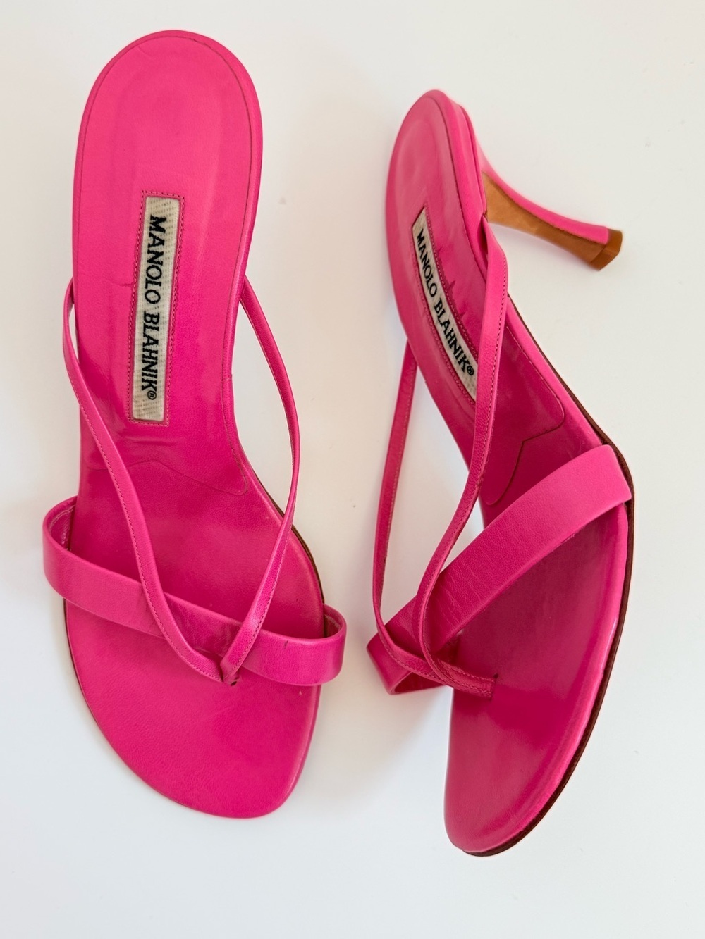 Rare Manolo Blahnik Hot Pink Strappy Thong Mule Sandals Kitten Heel EU 37.5 Y2K - Picture 2 of 12